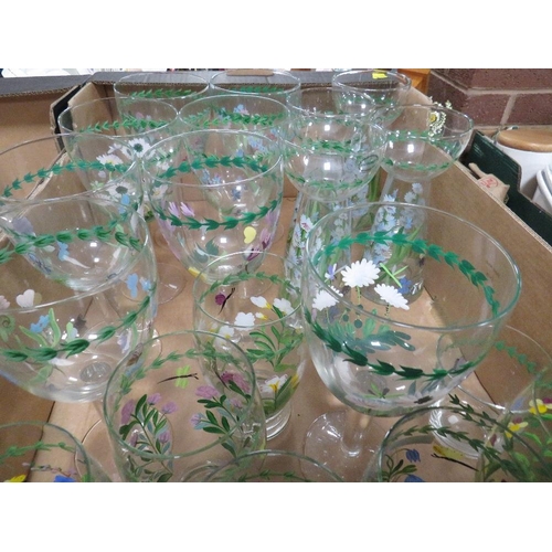 271 - Two trays of assorted Portmeirion glassware to include wine glasses , vases etc