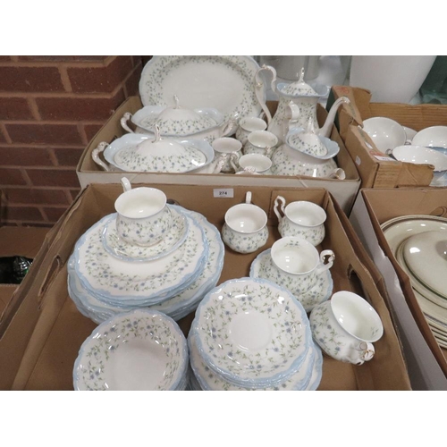 274 - Two trays of Royal Albert Caroline tea and dinner ware