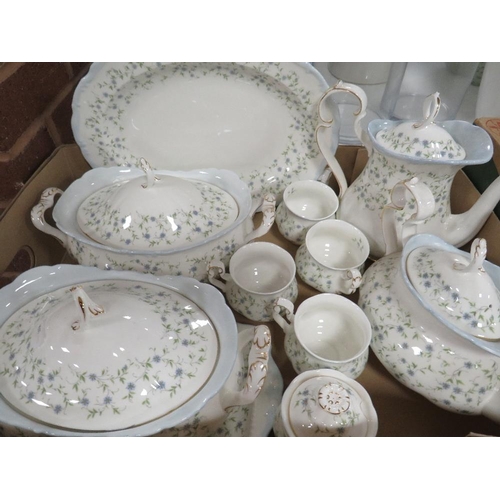 274 - Two trays of Royal Albert Caroline tea and dinner ware