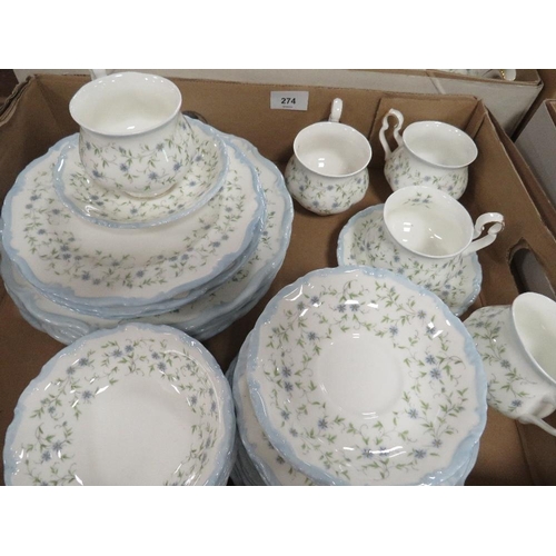 274 - Two trays of Royal Albert Caroline tea and dinner ware