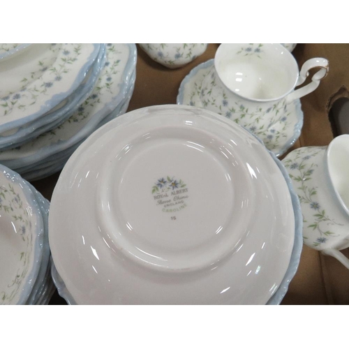 274 - Two trays of Royal Albert Caroline tea and dinner ware