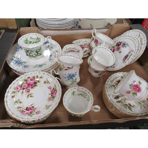 276 - A tray of assorted Royal Albert Flowers Of The Month ceramics