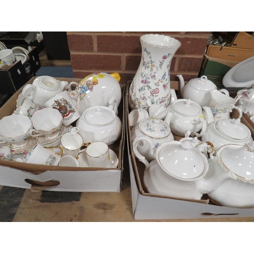 278 - Two trays of assorted ceramics to include assorted teapots