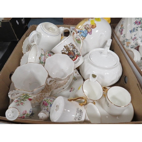 278 - Two trays of assorted ceramics to include assorted teapots