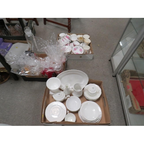 284 - Three trays of ceramics and glass etc to include three Yankee candles etc