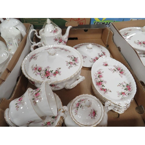 285 - Two trays of Royal Albert Lavender Rose tea and dinner ware