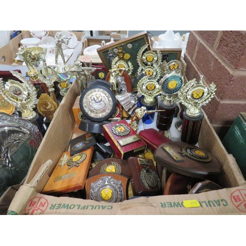 286 - Two trays of trophies mainly for rifle shooting etc.