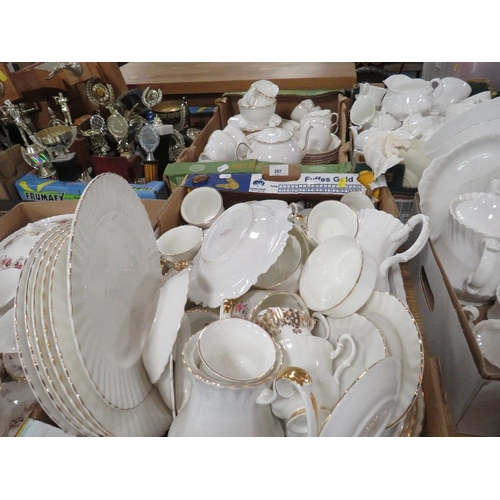 287 - Five trays of assorted ceramics to include Royal Albert 