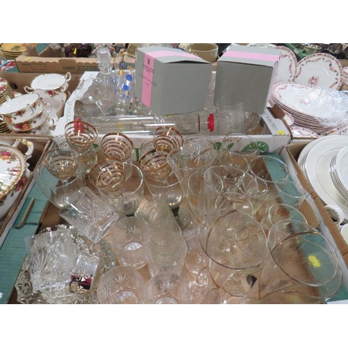 298 - Two trays of assorted glassware to include boxed Stuart Crystal glasses