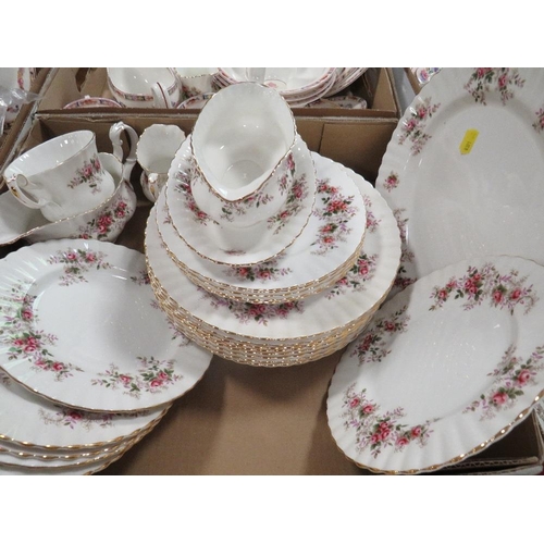 300 - Two trays of Royal Albert Lavender rose tea and dinner ware