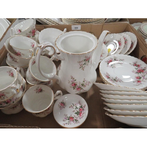 300 - Two trays of Royal Albert Lavender rose tea and dinner ware