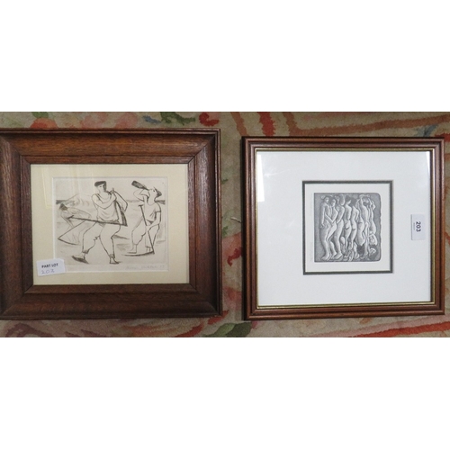 203 - HILARY PAYNTER (1943). 'SATED SLEEP', FRAMED TOGETHER WITH ANOTHER FRAMED EXAMPLE (2)