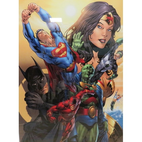 169 - A LARGE FRAMED AND GLAZED WARNER BROS LIMITED EDITION LITHOGRAPH  'THE JUSTICE LEAGUE OF AMERICA: PO... 