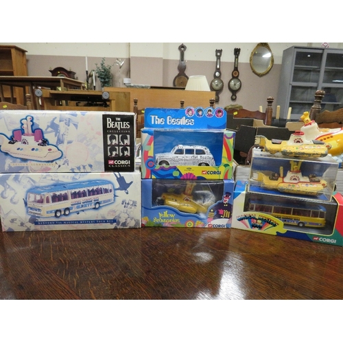 172 - FIVE BOXED BEATLES DIECAST VEHICLES, to include Corgi Classic Yellow Submarine 05401, Corgi Classic ... 