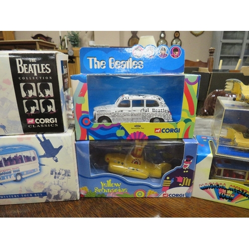 172 - FIVE BOXED BEATLES DIECAST VEHICLES, to include Corgi Classic Yellow Submarine 05401, Corgi Classic ... 