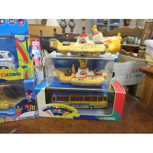 172 - FIVE BOXED BEATLES DIECAST VEHICLES, to include Corgi Classic Yellow Submarine 05401, Corgi Classic ... 