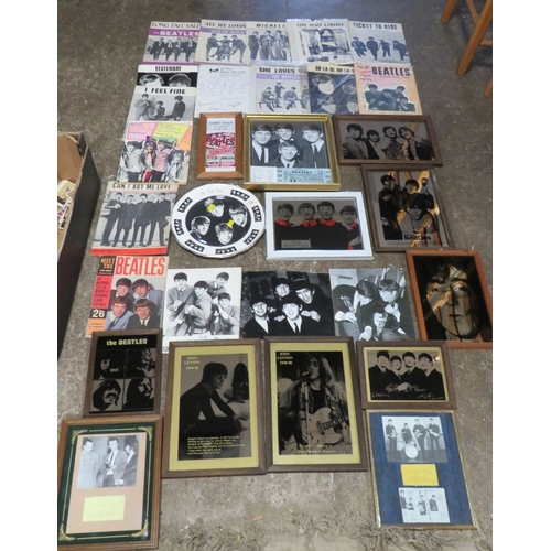 174 - A LARGE COLLECTION OF BEATLES PICTURES, PICTURE MIRRORS, sheet music, photographs, Fan Club Material... 