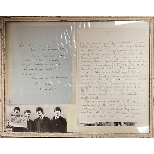 175 - BEATLES INTEREST - A UNIQUE FRAMED LETTER FROM 1963 FROM JOHN LENNON'S AUNT MIMI TO A BEATLES FAN, a... 