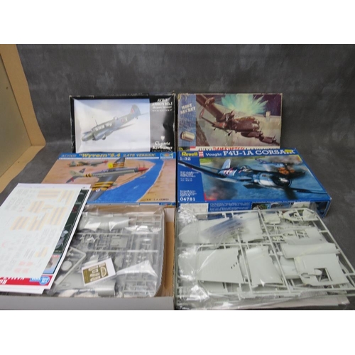 106 - FOUR AEROPLANE MODEL KITS, to include Revell 1:32 scale F4U-1A Corsair, Trumpeter 1:48 scale Wyvern ... 