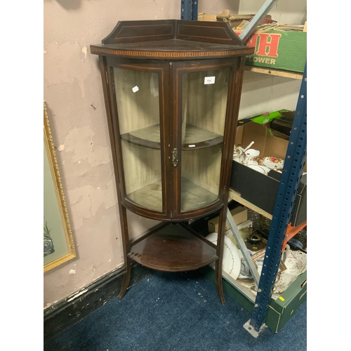 731 - A small Edwardian mahogany inlaid bow fronted corner cabinet H 133 cm