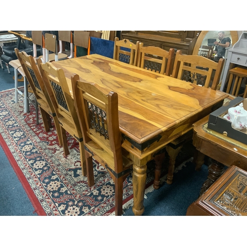 759 - A colonial hardwood and banded dining table with six chairs