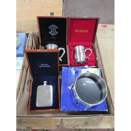 86 - Two trays of mainly Royal Selangor boxed pewter giftware, to include Disney Showcase Winnie The Pooh... 