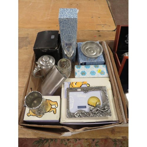 86 - Two trays of mainly Royal Selangor boxed pewter giftware, to include Disney Showcase Winnie The Pooh... 