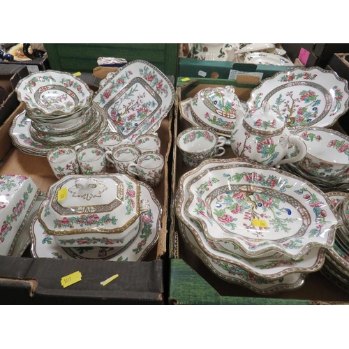 108 - Two trays of Indian tree tea and dinner ware to include Coalport and Bridgwood examples