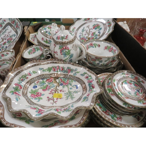 108 - Two trays of Indian tree tea and dinner ware to include Coalport and Bridgwood examples