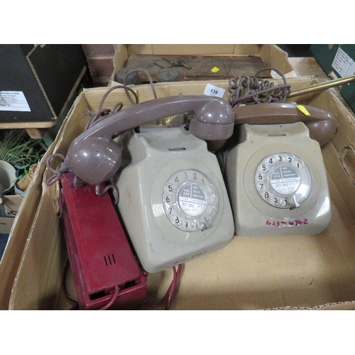 139 - A tray of vintage telephones etc