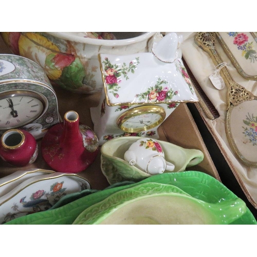 147 - A tray of assorted ceramics to include a Royal Albert Old Country Roses clock etc