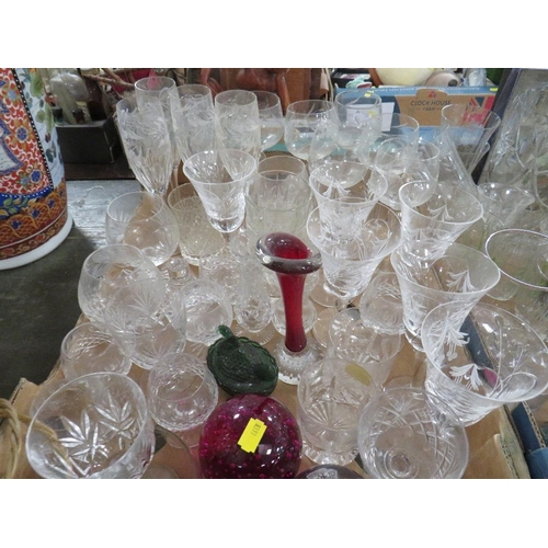 148 - Three trays of assorted glass and metal ware to include an epergne, cased carving set etc