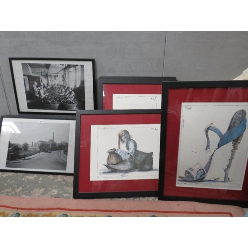 15 - Five framed and glazed prints studies of fantastical shoes together with six framed and glazed print... 