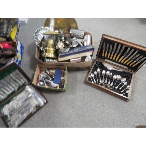 159 - Two cutlery canteen with contents together with a tray of metal ware