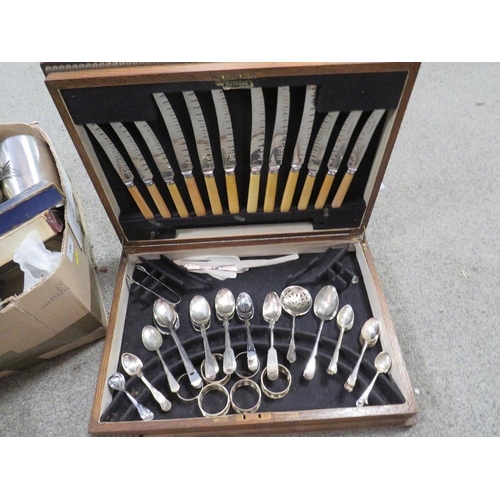 159 - Two cutlery canteen with contents together with a tray of metal ware