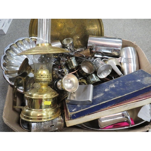 159 - Two cutlery canteen with contents together with a tray of metal ware