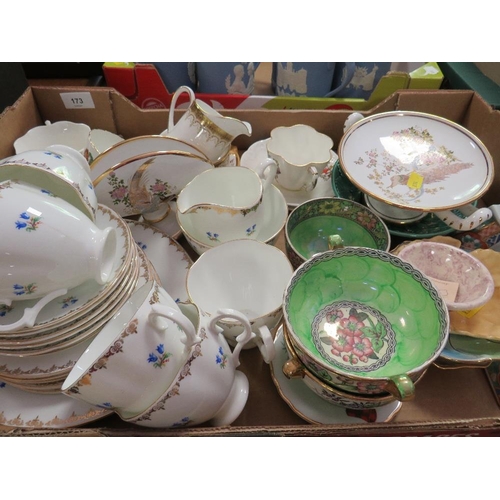 173 - Three trays of assorted ceramics and glass to include a Maling bowls, glass paper weight etc