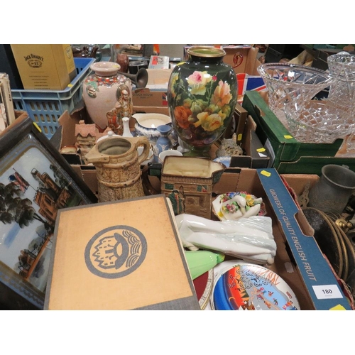 180 - Two trays of assorted ceramics to include a large Royal Bonn vase, Wedgwood jasper ware etc together... 