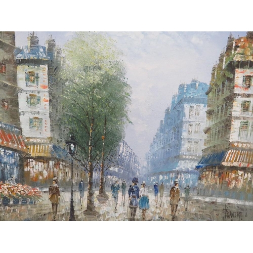 25 - C. Burnett framed, signed  oil on canvas impressionist Parisian street scene