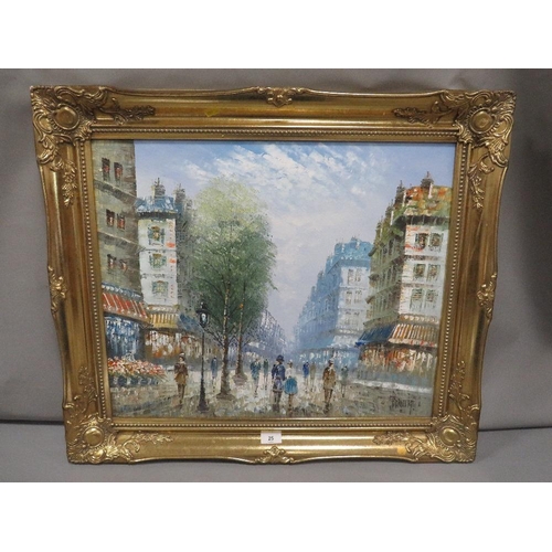 25 - C. Burnett framed, signed  oil on canvas impressionist Parisian street scene