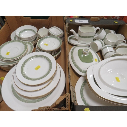 50 - Two trays of Royal Doulton Rondelay tea and dinner ware to include many seconds