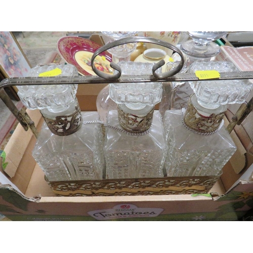 56 - Four small trays of ceramics and glass to include Aynsley Orchard Gold, novelty dragon figures etc t... 