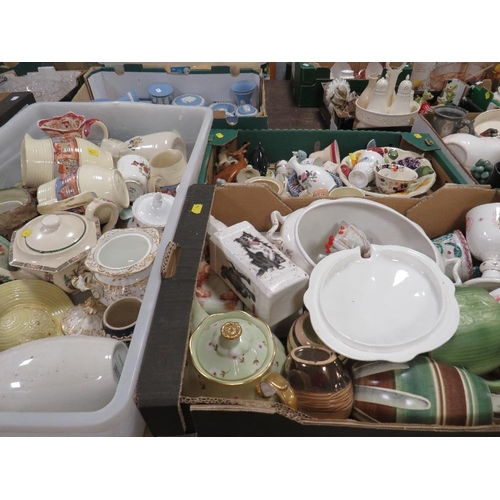 60 - Three trays of mixed collectables to include large George Jones tureen, Royal Albert tea pots, Wedgw... 