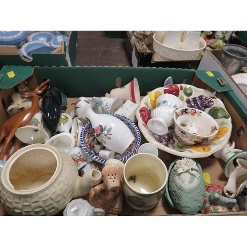 60 - Three trays of mixed collectables to include large George Jones tureen, Royal Albert tea pots, Wedgw... 