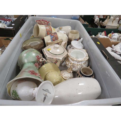 60 - Three trays of mixed collectables to include large George Jones tureen, Royal Albert tea pots, Wedgw... 