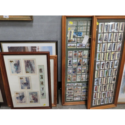 7 - A quantity of prints to include two framed sets of cigarette cards 'Trains of the World' framed and ... 