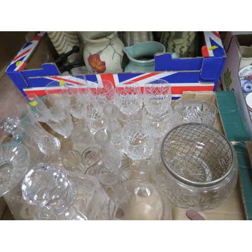 70 - Three trays of assorted ceramic's together with a tray of glassware to include decanter (4)