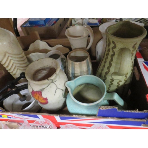 70 - Three trays of assorted ceramic's together with a tray of glassware to include decanter (4)