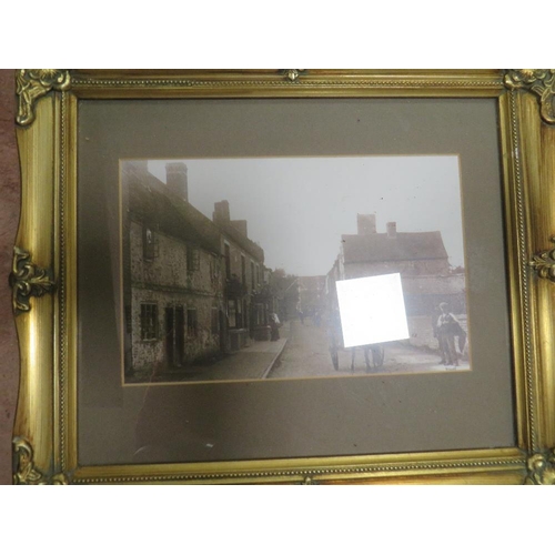 73 - A ceramic profile plaque of a Roman together with three gilt framed photographs of Brewood