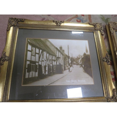 73 - A ceramic profile plaque of a Roman together with three gilt framed photographs of Brewood